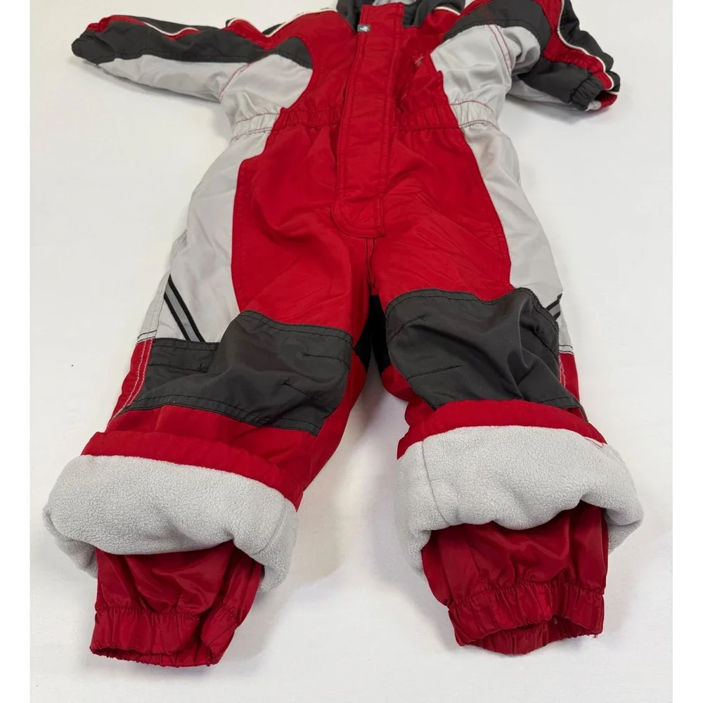 Old Navy Toddler Unisex Red‎ Grey Colorblock Fleece Lined Hooded Snowsuit 2T